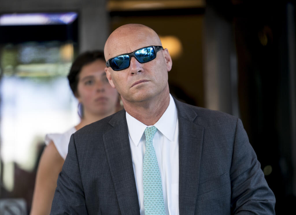 FILE - Marc Short, former Vice President Mike Pence's chief of staff, leaves a meeting on Capitol Hill in Washington, July 20, 2022. Short has testified before a federal grand jury investigating the Jan. 6, 2021, assault on the U.S. Capitol. That's according to a person familiar with the matter who says Short appeared before the grand jury under subpoena.(AP Photo/J. Scott Applewhite, File)