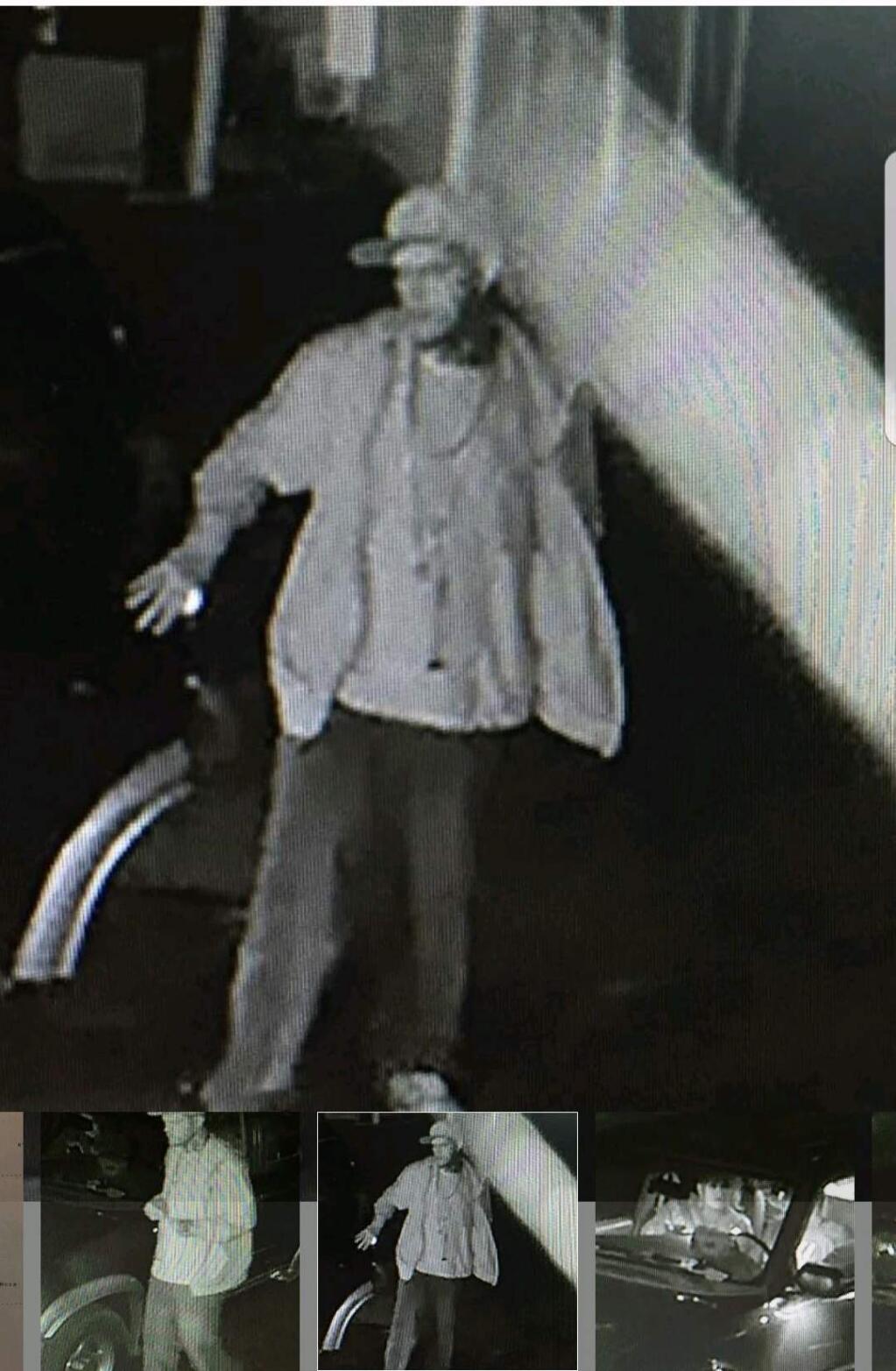 Petaluma police Friday released this image of a man suspected of attempting to break into a payment drop box at Petaluma's KOA campground. (Petaulma Police Department)
