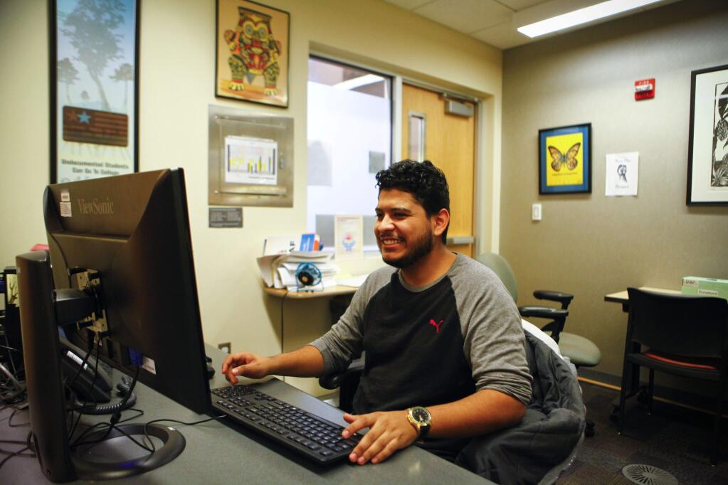 Petaluma, CA, USA. Monday, February 06, 2017._ Hector Jimenez, a student at Santa Rosa Junior College works at the Dream Center on campus. He came to the US when he was a 1year-old and is undocumented. He hopes to help other 'dreamers'. (CRISSY PASCUAL/ARGUS-COURIER STAFF)