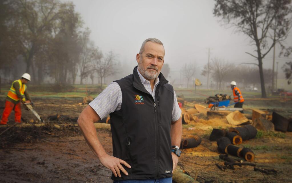 Petaluma, CA, USA. Friday, January 19, 2018._ Tennis Wick, of Permit Sonoma, works with land owners who lost structures in the October firestorm to encourage them to build more housing and even some affordable units as they resurrect their burned down apartment buildings. (CRISSY PASCUAL/ARGUS-COURIER STAFF)