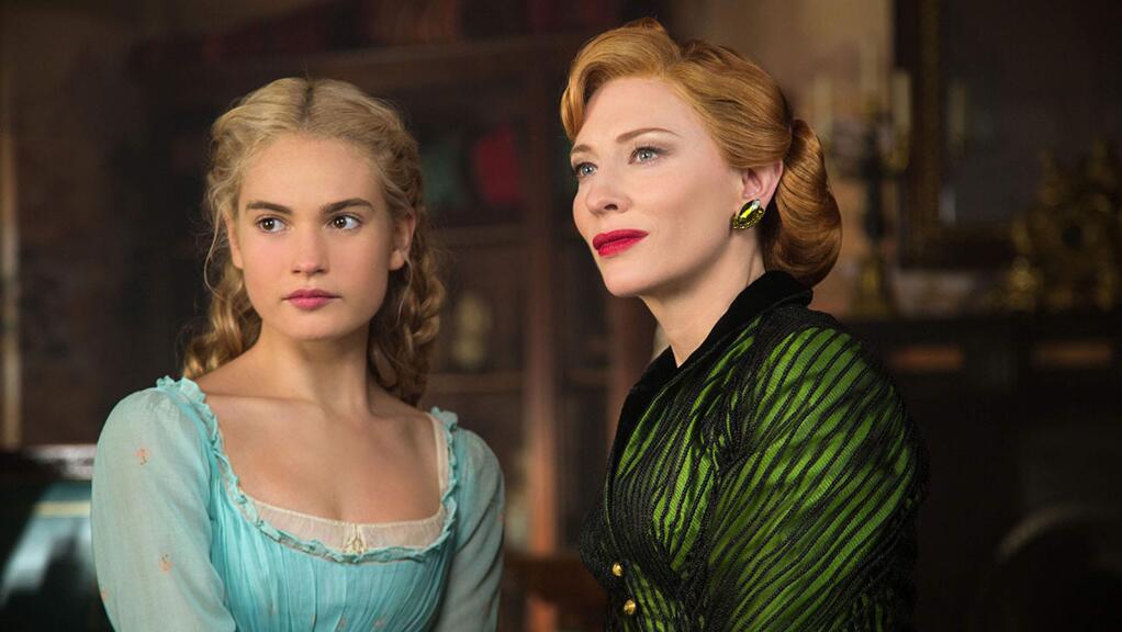 Lily James in the title role as Ella ('Cinderella') with Cate Blanchett as Lady Tremaine (the Wicked Stepmother), in Walt Disney's live-action film of the ageless story. (WALT DISNEY FILMS)