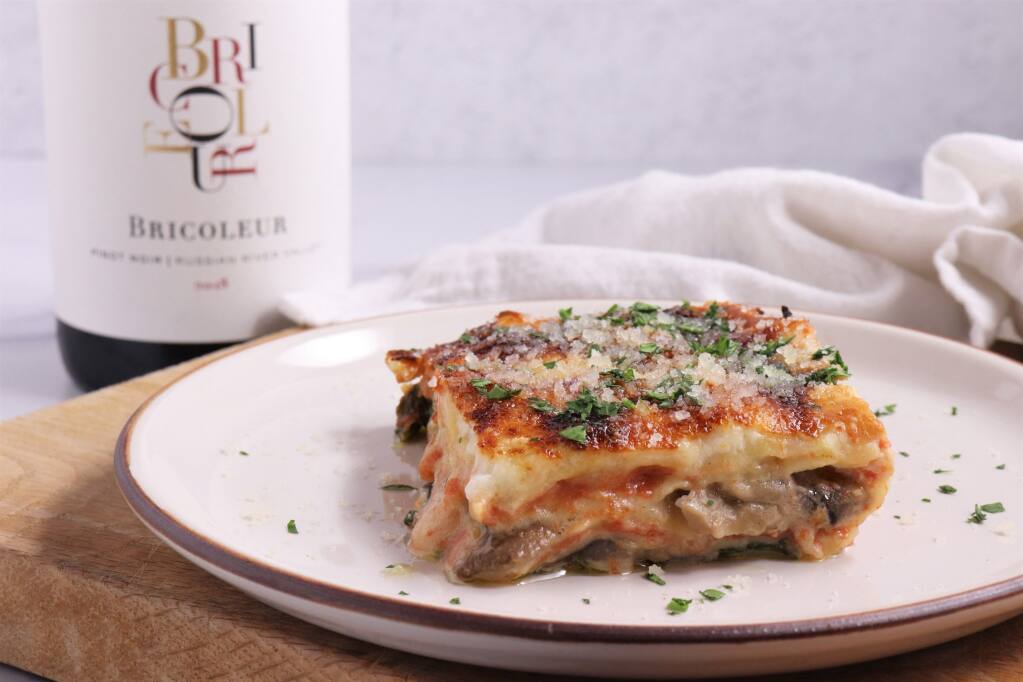 Bricoleur Vineyards is offering a new, Wine & Food To-Go menu, including pasta dishes such as this Bake-at-Home Pork Sugo Lasagna paired with the Bricoleur Vineyards  2018 Pinot Noir. (Bricoleur Vineyards)