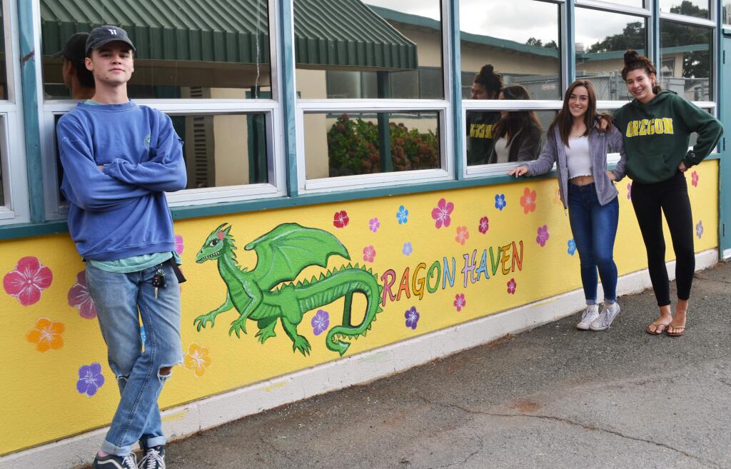 SVHS students outside the Dragon Haven - senior Jack Pier, juniors Auguste Andi and and Sabrina Baker. Phot by Alison Perkins.