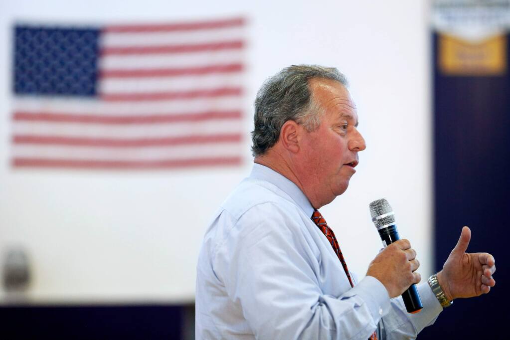 State assemblymember Bill Dodd addresses Lake County residents during a Lake County Strong Town Hall meeting at Middletown High School in Middletown, California on Thursday, June 23, 2016. (Alvin Jornada / The Press Democrat)