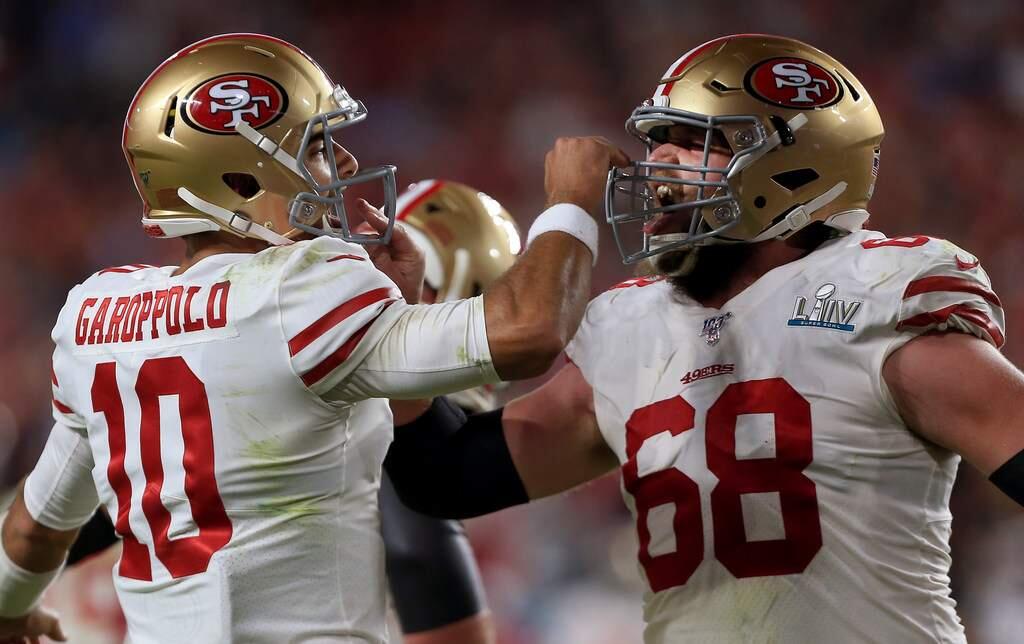 Guard Mike Person, right, may be expendable as the 49ers look to strengthen their offensive line this offseason. (KENT PORTER / THE PRESS DEMOCRAT)
