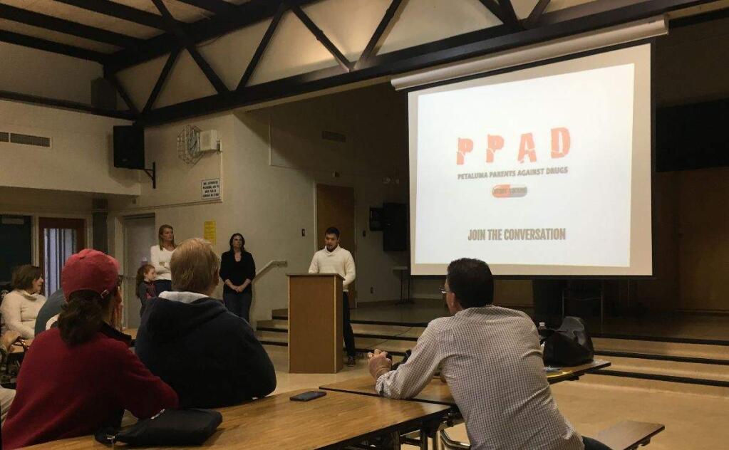 Casa Grande High School junior Jesse Pleinnikul speaks during the first meeting of Petaluma Parents Against Drugs on March 14, 2016 (Eric Gneckow/Argus-Courier)