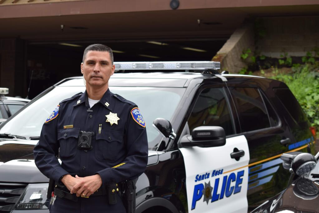 Captain Rainer Navarro oversees training for the SWAT team and patrol officers at the Santa Rosa police department, including training for active shooters. (James Dunn / North Bay Business Journal) April 2018