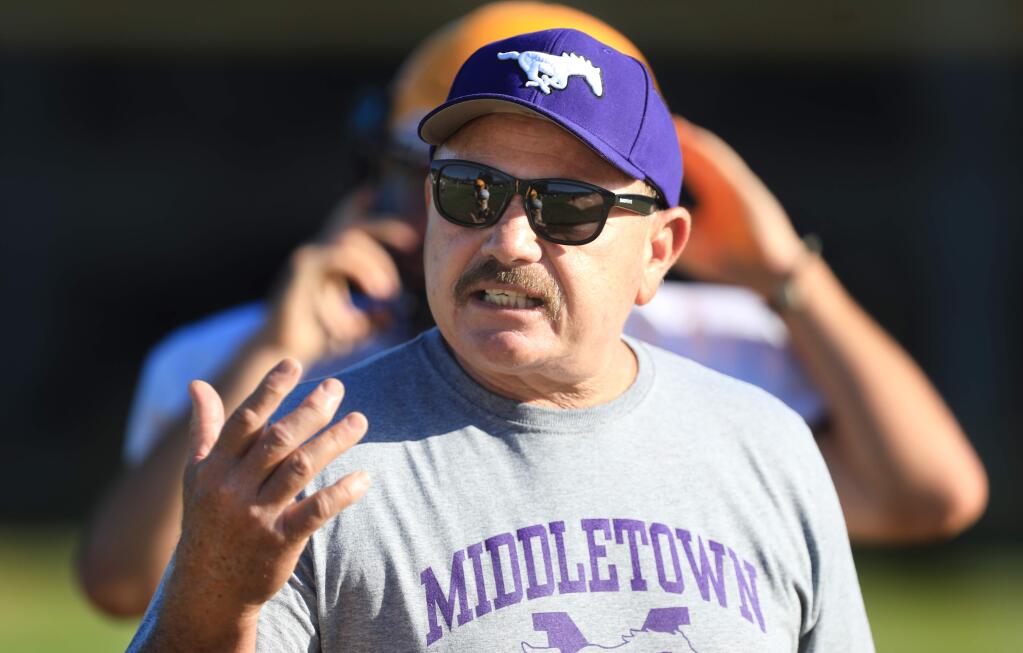 Middletown High School varsity football coach Bill Foltmer, Wednesday, Aug. 14, 2019 in Middletown. (Kent Porter / The Press Democrat)
