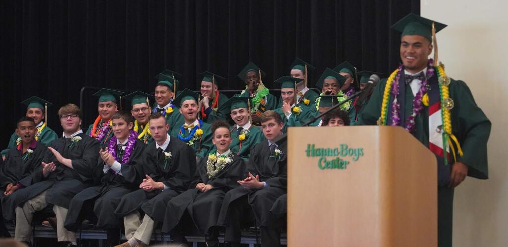 Sam Filipo, right, is among the Hanna Boys Center newest graduating class of 24 senior graduates and eight 8th graders were honored on May 31. 'What separates our graduates from others is what they have had to overcome,' said Brian Farragher, CEO of Hanna. 'Our students come to us under enormous pressure and stress looking for better situations. What they leave with are tools to help them find success and have a brighter future.'