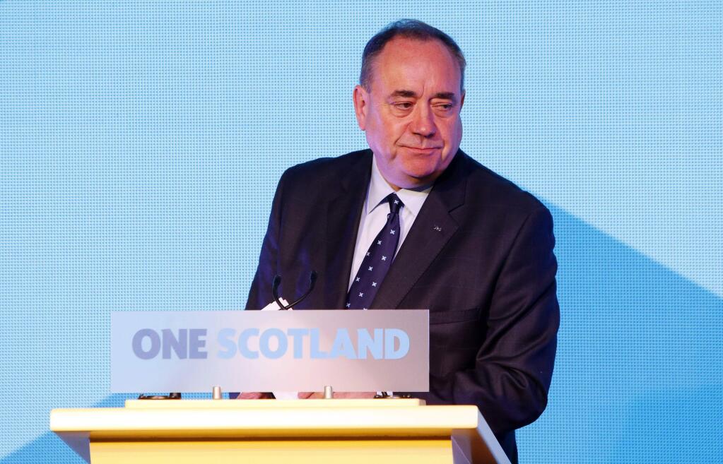Scottish First Minister Alex Salmond looks on during a press conference in Edinburgh, Scotland, Friday, Sept. 19, 2014. (AP Photo/PA, Danny Lawson)