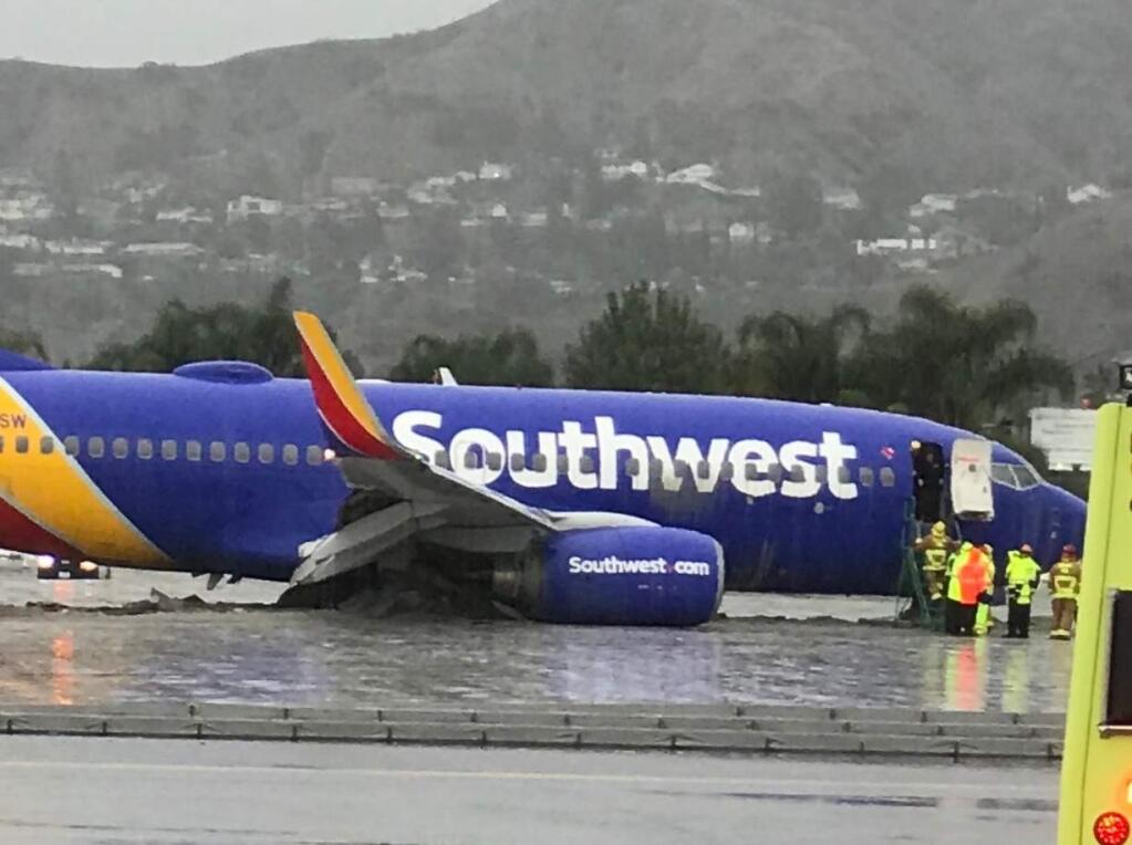 Mike Keefer of Santa Rosa was a passenger on a Southwest Airlines plane that slid off the runway in Burbank during landing on Thursday, Dec. 6, 2018. (MIKE KEEFER)