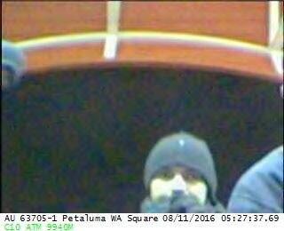 Petaluma police say a Washington Square ATM captured images showing two men suspected of an armed robbery on Aug. 11, 2016. (COURTESY OF PETALUMA POLICE DEPARTMENT)
