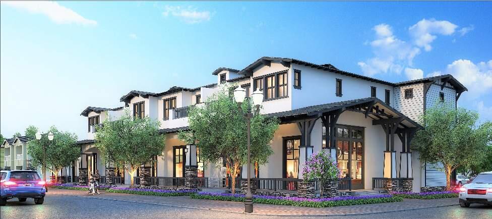 Rendering of the mixed-use retail building at the corner of Broadway and MacArthur, as submitted to the Sonoma Planning Commission on their May 10, 2018, approval of the Gateway Project. (Vesta Pacific Development)