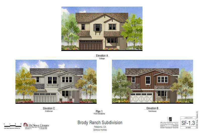 Renderings of homes proposed for the Brody Ranch subdivision in Petaluma. (Denova Homes)