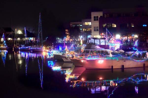 All the boots line up at the dock at the Petaluma Lighted Boat Parade in the downtown turning basin on Saturday, December 13, 2014. (JOHN O'HARA/FOR THE ARGUS-COURIER)
