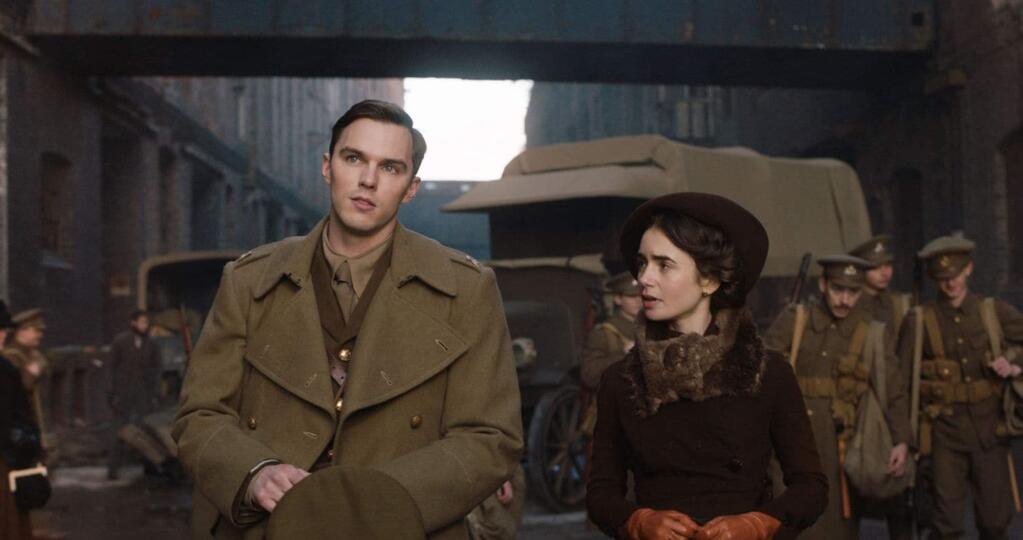 Nicholas Hoult as J.R.R. Tolkien and Lily Collins as Edith Bratt in 'Tolkien,' about the formative years of the renowned author's life as he finds friendship, courage and inspiration among a fellow group of writers and artists at school. (Fox Searchlight Pictures)