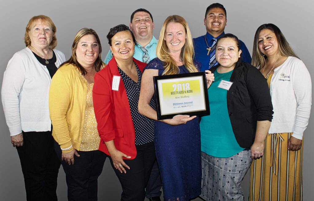 Star Staffing returns for a seventh time to the Best Places to Work in the North Bay winners. See the 108 other organizations that qualified for the list in 2019. (GARY QUACKENBUSH / FOR NORTH BAY BUSINESS JOURNAL) Sept. 20, 2018
