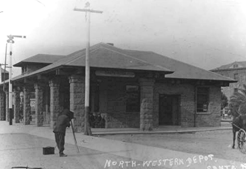 “Northwestern Pacific Depot, Railroad Square, Santa Rosa. 1908. Courtesy, the Sonoma County Library.”