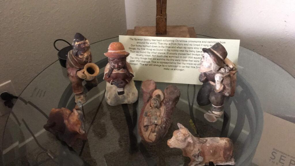 Janet Reisner's nativity scene and card displayed at a nativity festival during Christmas that survived the October 2017 wildfires. (JANET REISNER)