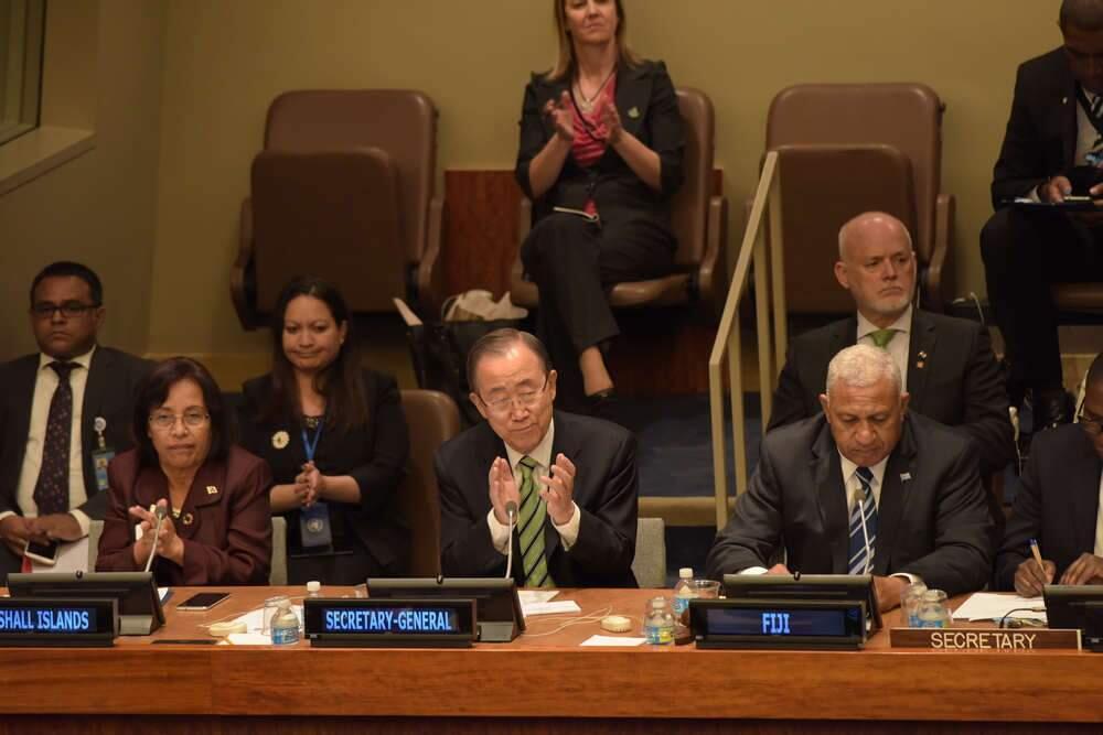 UN secretary general Ban Ki-Moon presided over a meeting in April of 2016 to discuss the implementation of the Paris Climate Accord. The agreement, at one point supported by 195 nations, is one nation fewer today.