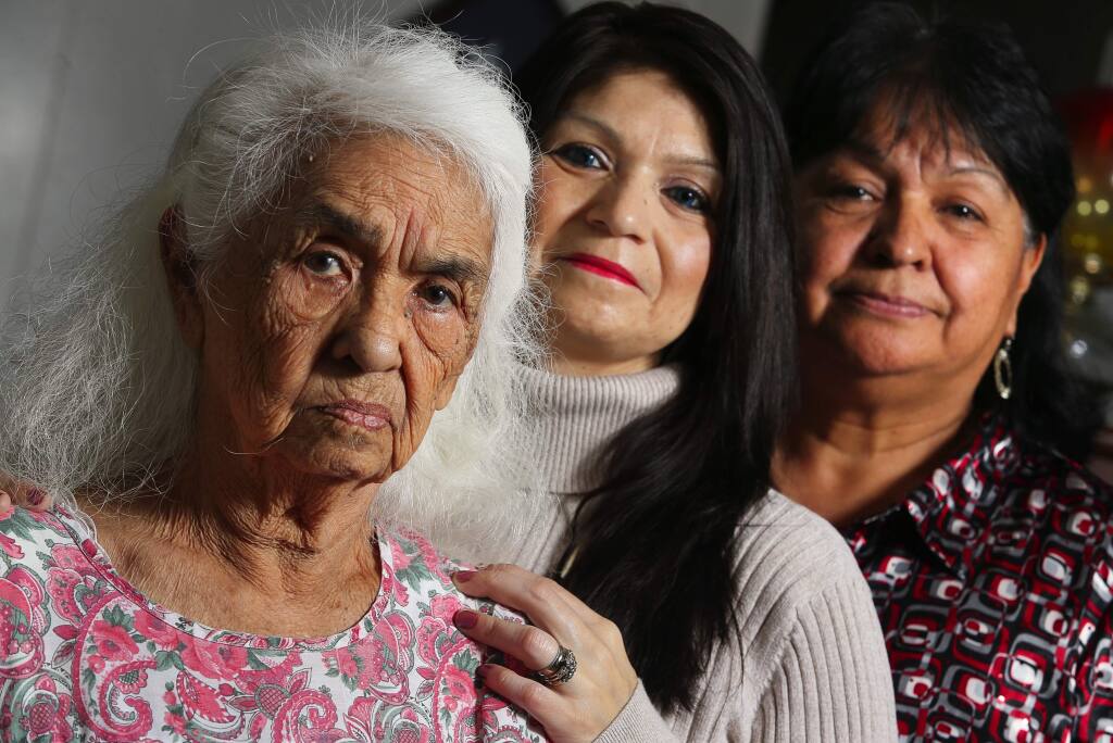 Christopher Chung / The Press DemocratMildred Goforth, left, is in the process of re-enrollment with the Robinson Rancheria, along with her granddaughter, Julie Moran, and daughter, Karen Ramos. Goforth was disenrolled by the rancheria eight years ago.