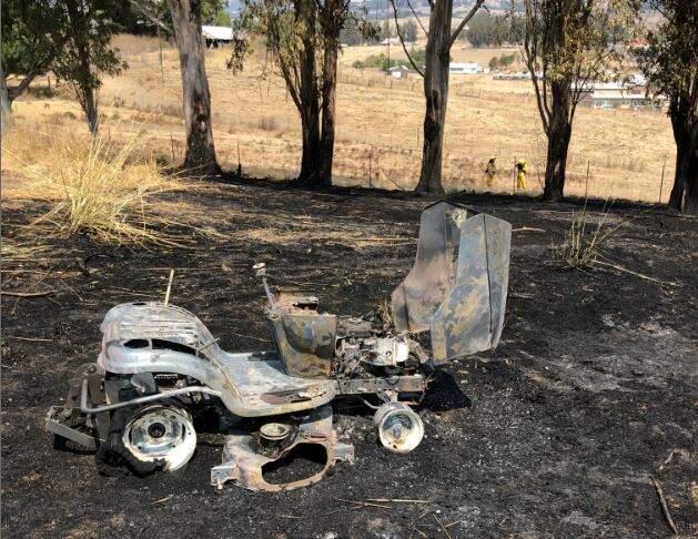 Rancho Adobe Fire officials said a spark from a riding mower set off a grass fire at a ranch on Wagner Lane east of Petaluma on Sunday, Sept. 2, 2018. (RANCHO ADOBE FIRE)
