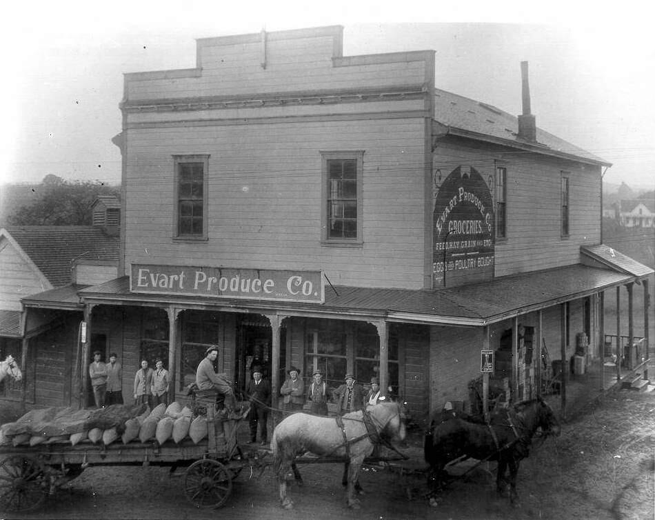 The Evart Produce Company located on the corner of B and Main Streets in Penngrove in 1902. (Sonoma Heritage Collection -- Sonoma County Library)