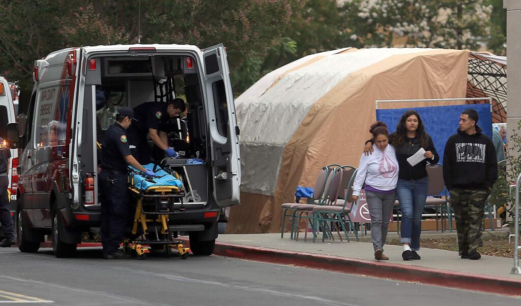 A triage center was set up at Queen of the Valley Hospital for those injured from the earthquake in Napa, Sunday Aug. 24, 2014. (Kent Porter / Press Democrat)