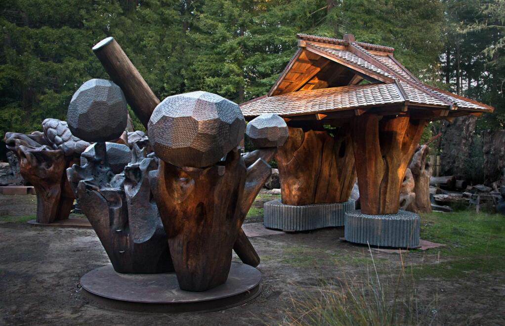Giant works by Sonoma County wood artist Bruce Johnson will be on display at the new outdoor sculpture garden of the Wells Fargo Center for the Arts when in opens to the public on June 6, 2015. (COURTESY OF BRUCE JOHNSON)