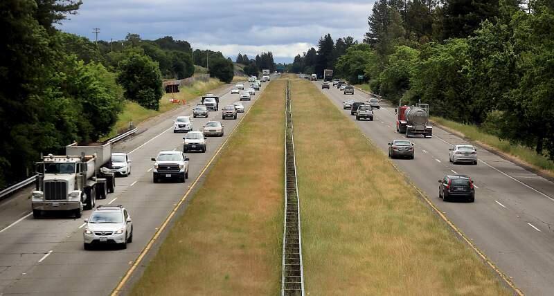 This photo shows Highway 101 from Limerick Lane toward Windsor. But the repaving project initially will go north from Healdsburg to the Canyon Road off-ramp in Geyserville before leapfrogging down to Windsor and back up to Healdsburg. (Kent Porter/The Press Democrat) 2017
