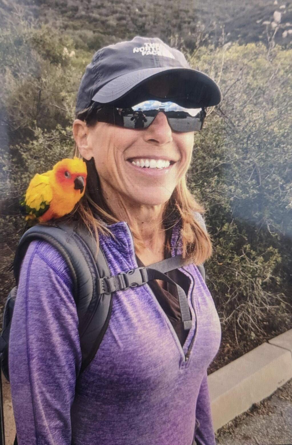 This undated photo released by the Inyo County, Calif., Sheriff's Office shows Sheryl Powell, who is missing. Inyo County Sheriff's Office spokeswoman Carma Roper says 60-year-old Sheryl Powell, of Huntington Beach, Calif., remains missing Monday, July 15, 2019. Her husband reported Friday that they selected a site in the Grandview Campground and she took their dog for a walk while he repositioned their Jeep. Roper says investigators have determined the husband is not connected to her disappearance. (Inyo County Sheriff's Office via AP)