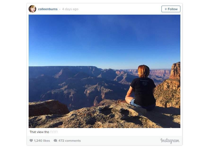 Colleen Burns posted this photo to Instagram hours before falling to her death at the Grand Canyon. (@COLLEENBURNS)