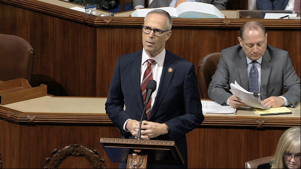 Rep. Jared Huffman, D-San Rafael, speaks during the House impeachment debate on Dec. 18. (Associated Press)