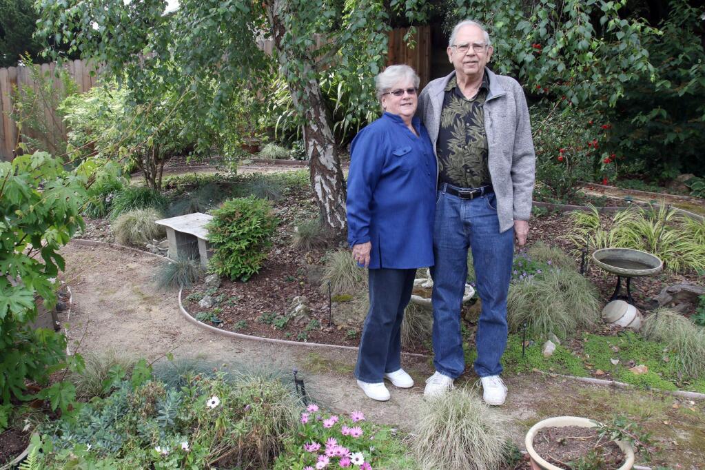 Chuck and Beverly Ternes in their Petaluma back yard on Wednesday, May 4, 2016. (SCOTT MANCHESTER/ARGUS-COURIER STAFF)