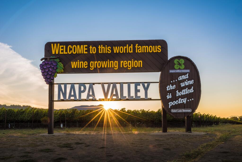 A favorite stop for tourists is this sign in Napa Valley. (Bob McClenahan for Visit Napa Valley)
