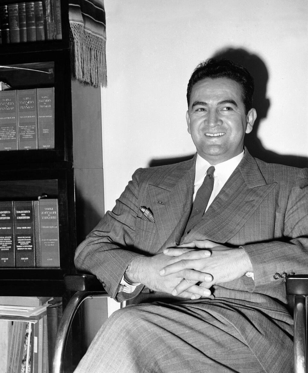 FILE - This May 2, 1949, file photo shows physician and surgeon Dr. Hector Perez Garcia, whose goal was to fight for a better deal for U.S. Latin American citizens, in Corpus Christi, Texas. The office of 4, where the Mexican American civil rights movement was sparked, is gone and is an example that many Latino historical preservation advocates say shows more needs to be done to save sites linked to Latino history. (AP Photo/File)