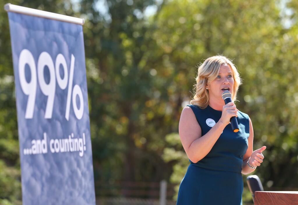Karina Kruse, president of the Sonoma County Winegrowers, talks about sustainability during an announcement in Santa Rosa on Thursday, September 12, 2019. (Christopher Chung/ The Press Democrat)