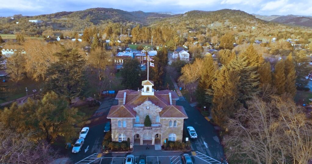 A photo of Sonoma City Hall taken by one of Clayton Inskeep's drones. Inskeep is proprietor of a business called Drone-Aviation, which flies drones of various sizes for commercial purposes, such as weddings, vineyard oversight, architecture, etc. (Photos by Robbi Pengelly/Index-Tribune)