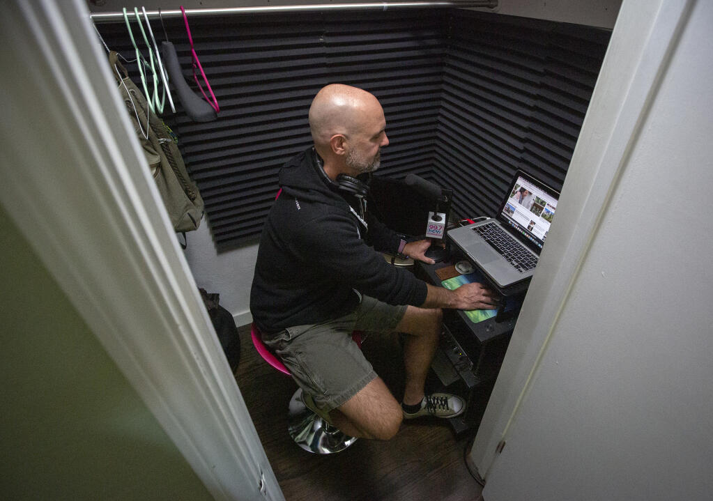 Radio personality Fernando Ventura in the sound-proofed closet at his Sonoma home on Wednesday, June 24. (Photo by Robbi Pengelly/Index-Tribune)
