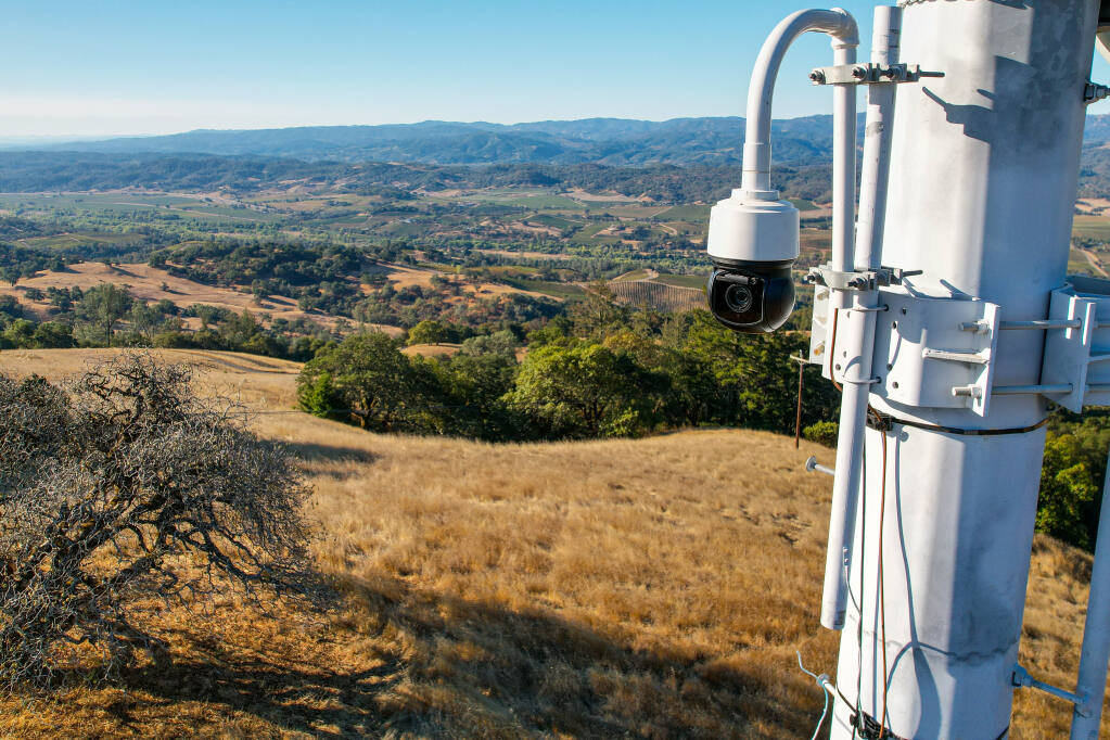 This camera in the hills overlooking Cloverdale is one of the seven pilot stations Pano installed in Sonoma, Napa and Lake counties starting in late 2020 to detect wildfires. (courtesy of Pano)