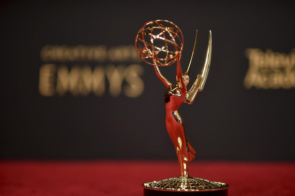 An Emmy statue is displayed on night one of the Creative Arts Emmy Awards on Saturday, Sept. 11, 2021, in Los Angeles. (Photo by Richard Shotwell/Invision/AP)