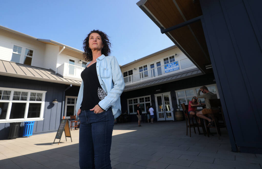 Russian River Brewing Company co-owner Natalie Cilurzo, and her husband Vinnie, have had to adapt their business to restrictions brought on by the coronavirus pandemic over the past six months.(Christopher Chung/ The Press Democrat)