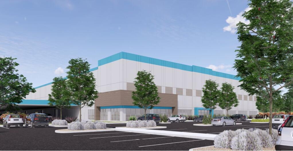 Amazon plans to set up one of its “last mile” delivery stations in a 201,950-square-foot building, shown in this architectural rendering for an American Canyon Planning Commission meeting June 25, 2020, to be built in Napa Logistics Park for completion in 2021. (American Canyon Planning Commission document)