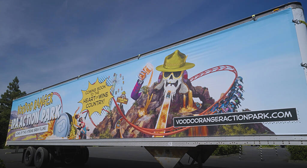 A billboard of the proposed Voodoo Ranger IPA Action Park in Napa. (New Belgium Brewing)
