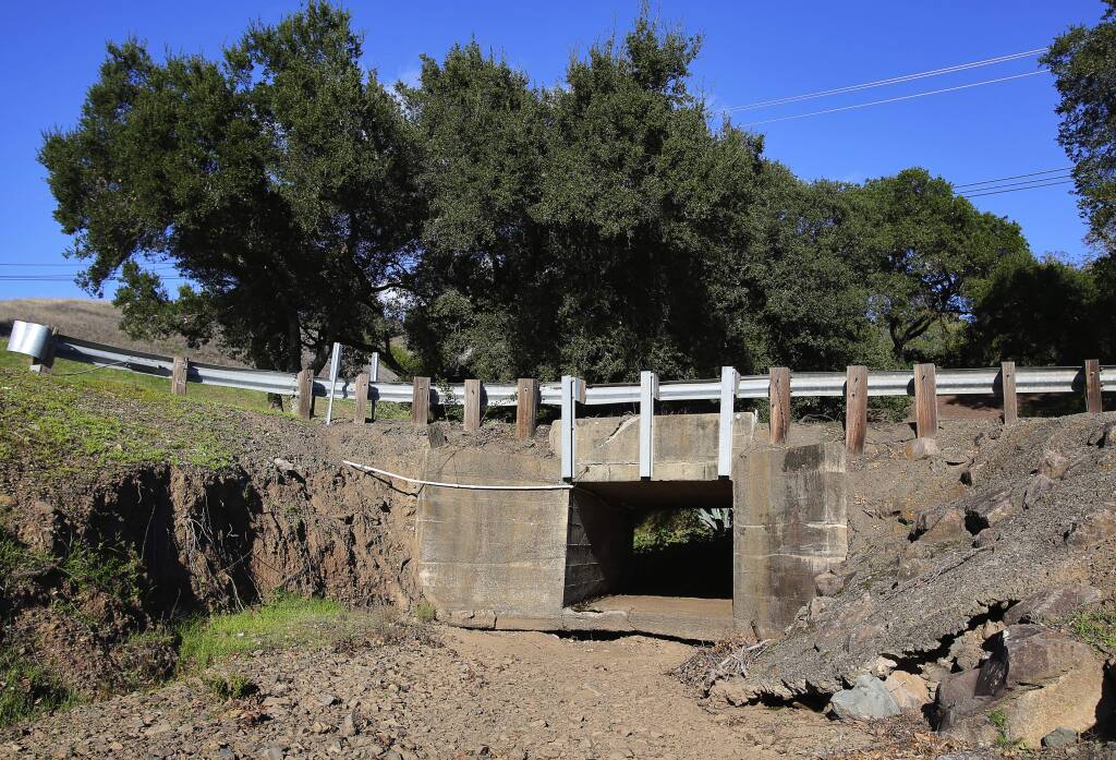 A culvert that runs under Highway 128, near the River Rock Casino driveway, would be improved in the Dry Creek Rancheria creek restoration project.(Christopher Chung/ The Press Democrat)