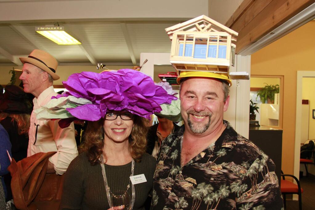 Becky & Mike Long showing off their creative hats at the Mad Hatter Ball held on April 2, 2016 at the Mentor Me Cavanagh Center in Petaluma CA. (Jim Johnson/For the Argus-Courier)