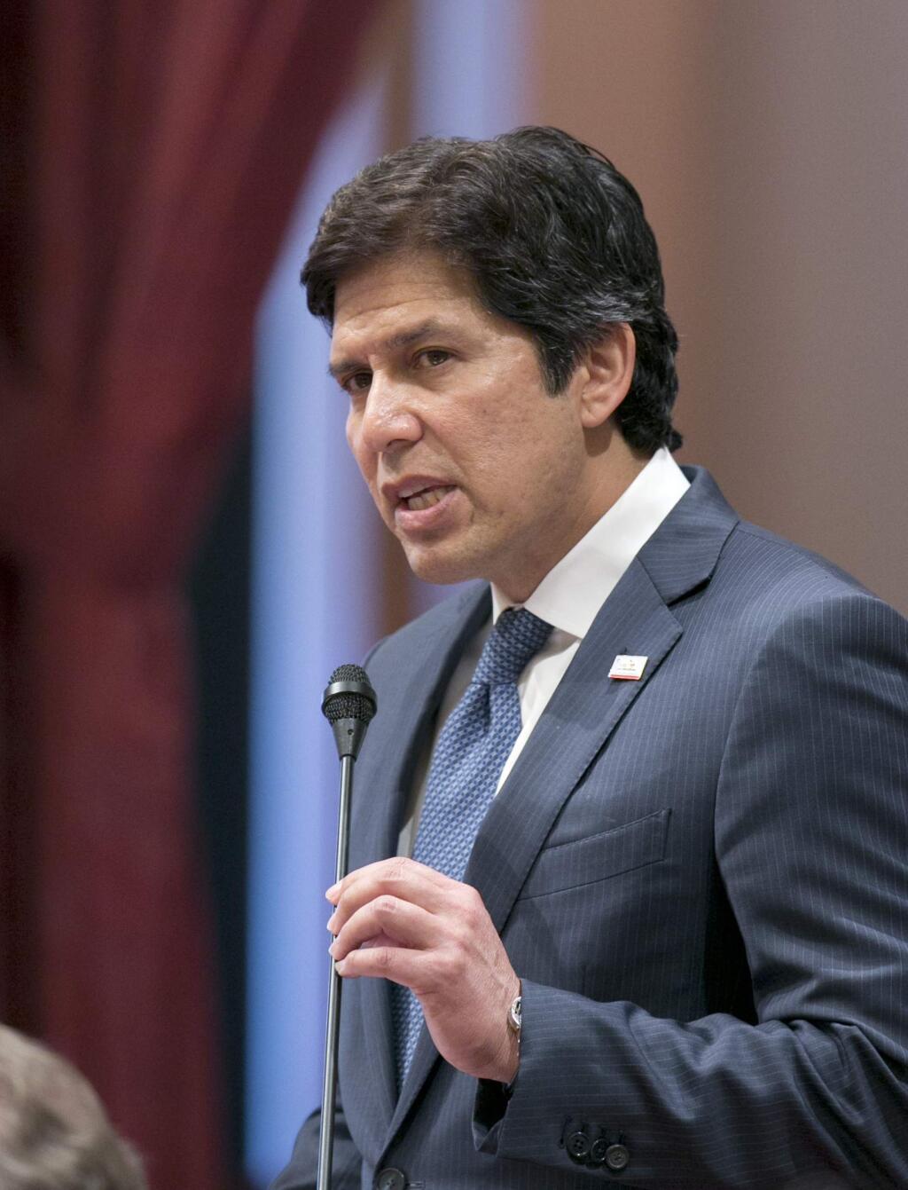 FILE -- In this Monday, July 17, 2017, file photo is Senate President Pro Tem Kevin de Leon, D-Los Angeles, in Sacramento, Calif. A sexual harassment investigation into a sitting California senator is putting a fresh spotlight on the legislative leader who is running for a U.S. senate seat. De Leon heads the committee in charge of overseeing workplace complaints and shares a house with Sen. Tony Mendoza, the lawmaker accused of misconduct. De Leon is also in the middle of a campaign to unseat U.S. Sen. Dianne Feinstein, the first woman California sent to the Senate. (AP Photo/Rich Pedroncelli,file)