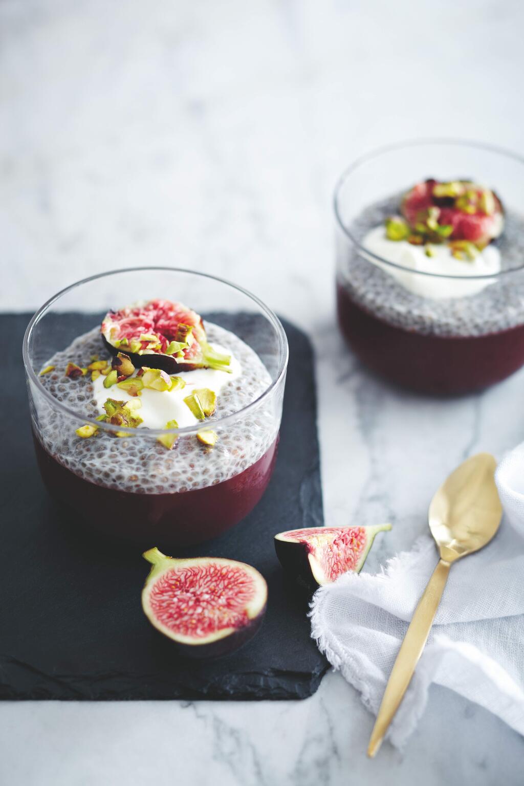 MANJA WACHSMUTH from “Spice Heroes” by Natasha MacAllerPomegranate Pistachio Parfait includes chia seeds and ruby-red pomegranate juice in an easy-to-make pudding sweetened with honey.