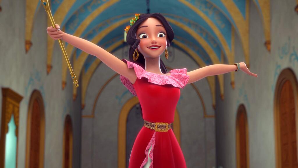 This image released by the Disney Channel shows the character Elena who becomes a crown princess in a scene from, 'Elena of Avalor,' premiering July 22 on Disney Channel. (Disney Channel via AP)