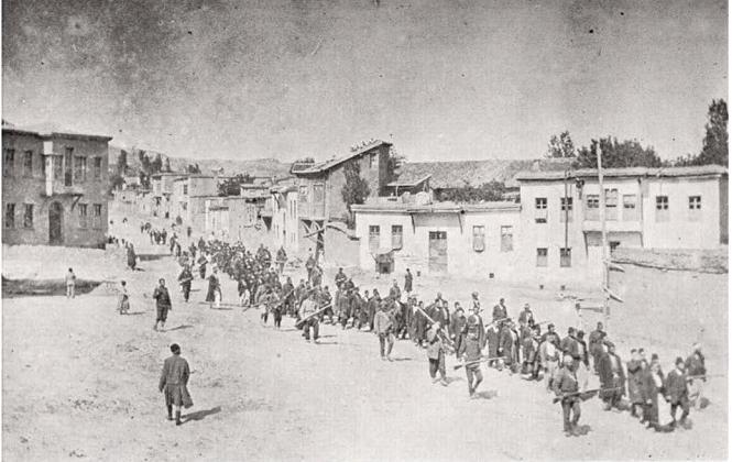 Ottoman soldiers march Armenian civilians to a prison, circa 1915. The Armenian genocide in Turkey isn’t part of the state’s new ethnic studies curriculum.